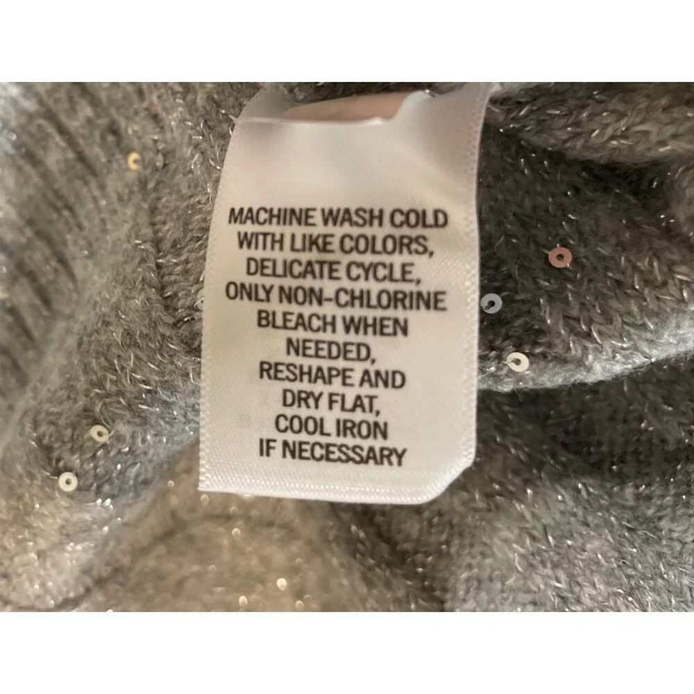Ophelia Roe Gray Ribbed Knit Sweater Dress Sequins & High Neckline Womens Size 3 - Picture 9 of 9